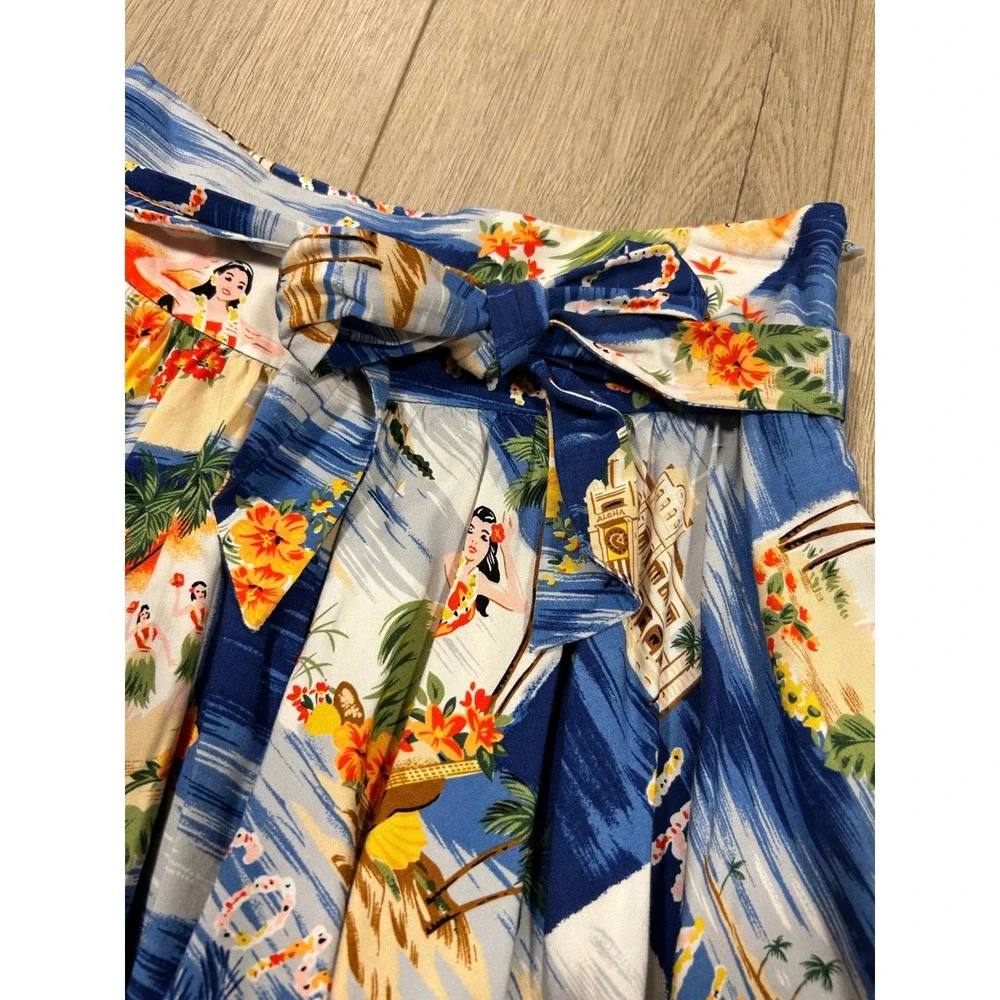 Ralph Lauren Girls Blue Tropical Hawaiian Hula Print Flared Skirt 8 313065763